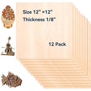 lot 60396 image: 12 Pack Basswood Sheets for Crafts-12 x 12 x 18 Inch- 3mm Thick Plywood Sheets with Smooth Surface-Unfinished Craft Wood Boards for Engraving and Cutting, Architectural Models, Staining