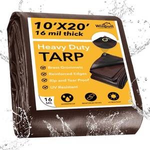 lot 60397 image: Winpull Tarp 10x20FT, 16 Mil Heavy Duty Large Tarps, Waterproof Tarp with Brass Grommets and Reinforced Edges, UV Resistant, Tear&Fade Resistant Poly Tarp for Outdoor Camping Pool Car Tent