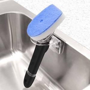 lot 60412 image: 2 Pack Dish Brush Holder, Kitchen Clear Acrylic Sink Caddy Organizer, Vertical Scrub Brush Holder - Secure Suction Seals to Kitchen Sink(Clear)