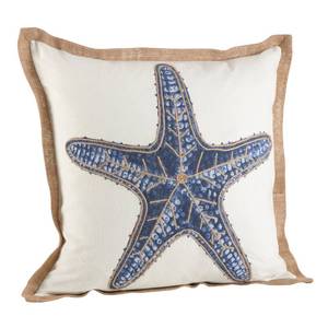 lot 60416 image: SARO LIFESTYLE 5433.NB20S Nautical Star Fish Print Down Filled Throw Pillow, Navy Blue, 20