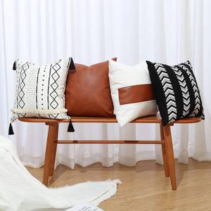 lot 60420 image: GALMAXS7 Boho Throw Pillow Covers 18 x 18 Set of 4 - Modern Stripe Geometric Farmhouse Decorative Pillow Cover Sets for Pillows - Couch Sofa Bed,Faux Leather Black and White Pillow Covers