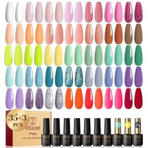 lot 60432 image: ROSALIND Gel Nail Polish Set,35 Pcs Pink Red jelly White Gel Polish Collection Summer Starter Set Glitter Nail Polish Pink Colors with Glossy & Matte Top Base Coat Nail Art Gift for Manicure