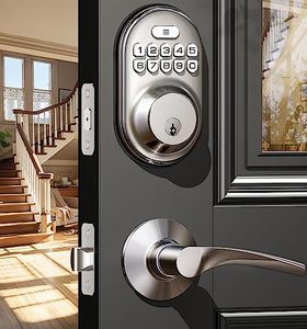 lot 60436 image: Veise Keyless Entry Door Lock with 2 Lever Handles - Electronic Keypad Deadbolt, Auto Lock, Back Lit & Easy Installation Design, Front Door Handle Sets, Satin Nickel - Retail $85.52