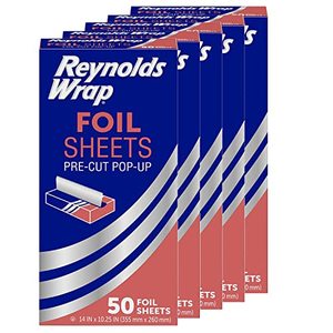lot 60438 image: Reynolds Wrap Pre-Cut Pop-Up Aluminum Foil Sheets, 14 x 10.25 Inches, 50 Sheets (Pack of 5), 250 Total