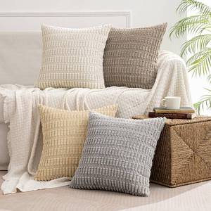 lot 60439 image: MIULEE Pack of 4 Neutral Corduroy Decorative Throw Pillow Covers 18x18 Inch Soft Boho Striped Pillow Covers Modern Farmhouse Home Decor for Sofa Living Room Couch Bed
