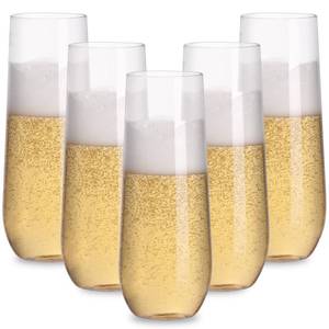 lot 60443 image: Moretoes Plastic Champagne Glasses, 36pcs, 9oz, Stemless Clear Champagne Flutes Plastic, Champagne Flutes Disposable, Disposable Cocktail Glasses, Reusable for Wedding or Party