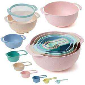 lot 60451 image: 10 Pcs Plastic Mixing Bowls Set with Measuring Spoon, Colorful Serving Bowls for Kitchen, Ideal for Baking, Prepping, Nesting Bowls for Space Saving Storage
