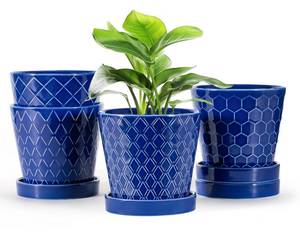 lot 60455 image: EFISPSS Flower Planter �5 inch Ceramic Plant Pots with Drainage Holes and Ceramic Tray - Gardening Home Desktop Office Windowsill Decoration Gift Set of 4 - Purple