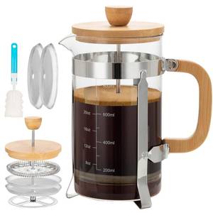 lot 60511 image: YMMIND 34 Ounces French Press Coffee Maker, Durable Bamboo Lid Handle Coffee Press, 4 Filters System, Heat Resistant Thickness Borosilicate Glass Beaker, BPA-Free Tea Pot Coffee Plunger