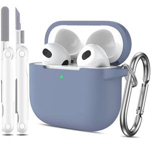lot 60533 image: R-fun AirPods 3rd Generation Case Cover with Cleaner kit and Earbuds Hook Cover (2Pairs),Soft Silicone Protective Case for Apple AirPods 3 2021- Blue Grey