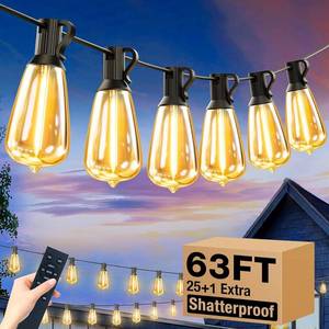 lot 60546 image: litogo Remote LED String Lights 60ft, Dimmable Edison Patio Lights, Waterproof Hanging String Light with 252 Warm White Shatterproof Bulbs for Yard Bistro Garden Party Christmas