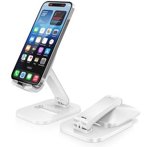 lot 60551 image: DeskLogics Cell Phone Stand for Desk Adjustable Portable Foldable Phone Holder Cradle Dock, Compatible with iPhone 15 14 13 Pro Max Mini, 12 11 XR X 8 7 6 Plus SE, All Phones 4 to 7 Inches (White)