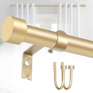 lot 60554 image: YNL Gold Curtain Rod for Window 18-45��(1.5-3.75ft), Small Drapery Rods with 2PCS Curtain Holdbacks, Adjustable Heavy Duty Curtain Rod with Cap Finials, Recommended Window Size 18�-37�