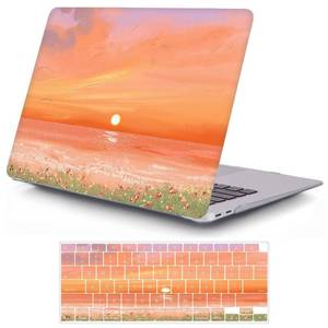 lot 60558 image: MonsDirect for MacBook Air 13 inch Case 2021 2020 2019 2018 Release M1 A2337 A2179 A1932 with Touch ID, Slim Hard Plastic Protective Shell & Keyboard Cover Skin for Air 13 inch 2018-2021, Sunset