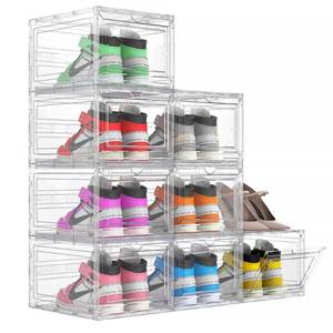 lot 60564 image: Kjfeoiye 8 Pack XX Large Clear Stackable Shoe Storage Boxes for Size 14, Thicken Hard Plastic Shoe Organizer for Closet, Foldable Shoe Containers Display Case for Sneaker