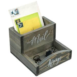 lot 60566 image: MyGift Vintage Gray Solid Wood Mail Holder and Key Organizer Entryway Storage Tray with Cursive Mail and Keys Word Design, Office Desktop Organizing Bin