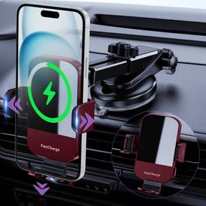lot 60570 image: CHGeek 15W Wireless Car Charger - Smart & Fast Charging, Enhanced Suction Power, Robust Auto-Clamping for Secure Mounting - Perfect for iPhone 141312 & Samsung Galaxy S23S22S20, etc, Red