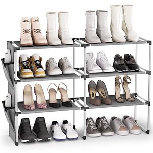 lot 60581 image: Amazer 4 Tiers Shoe Rack for Closet, Wide Shoe Storage Organizer for 16-20 Pairs of Shoes, Sturdy Shoe Shelf with Removable Pocket for Bedroom Entryway, 34.6x11x21.4 Inches (Grey)