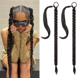 lot 60600 image: SEIKEA 2PCS Long Braid Ponytail Extension with Hair Tie Long Straight Wrap Around Hair Extensions Ponytail Natural Soft Synthetic Hair Piece Black Brown 26 Inch (After Braided 23 Inch)