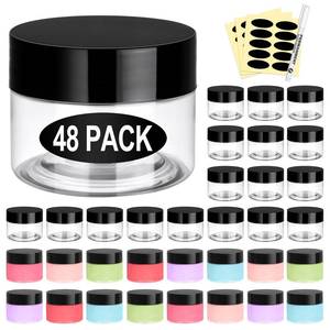 lot 60604 image: Eupako 48 Pack Plastic Jars with Lids 2 OZ - Empty Clear Cosmetics Containers with Pen and Labels, Round Small Plastic Jars with Screw On Lids for Slime, Makeup, Butter, Cream, Lotion, Pot, Dry Food