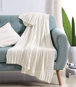 lot 60605 image: VCNY Home  Dublin Collection  Throw Blanket - 100% Cotton in Cable Knit Weave, Ultra Plush, Luxuriously Warm - for Bed, Couch, or Chair, Throw, Ivory 50x70