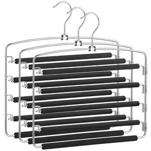 lot 60614 image: SONGMICS Pants Hangers Space Saving, 5 Layer Pants Hangers, Set of 3 Multiple Pant Hanger, Pants Organizer Hanger, Swing Arm Pants Hangers with Non-Slip Padding, Silver and Black UCRI041BK