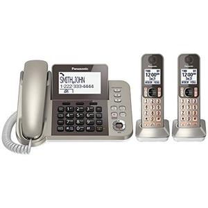 lot 60616 image: PANASONIC Corded  Cordless Phone System with Answering Machine and One Touch Call Blocking � 2 Handsets - KX-TGF352N (Champagne Gold) - Retail $93.43