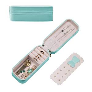 lot 60617 image: SANQIANWAN Small Jewelry Travel Organizer Box with PU Leather Portable Jewelry Storage Case for Necklace Rings Earrings,Gifts for Girlfriend, (LakeBlue)