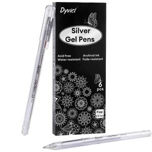 lot 60632 image: Dyvicl Silver Gel Pens, 0.8 mm Fine Pens Gel Ink Metallic Silver Pens for Black Paper Drawing, Sketching, Illustration, Adult Coloring, Journaling, Set of 6