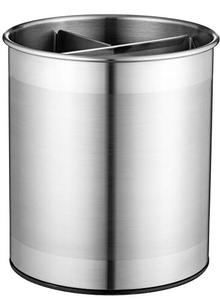 lot 60653 image: FineDine Rotating Utensil Crock with Weighted Base for Stability, Stainless Steel Utensil Caddy with Removable Divider, Brushed Stainless Steel