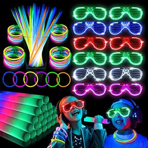 lot 60654 image: 136PCS Glow in the Dark Party Supplies, Wedding Light Up Party Favors, 24PCS 16 Foam Glow Sticks, 12PCS LED Glasses and 100PCS Glow Sticks Bracelets for Glow Party, Carnival, Concert, and Birthday