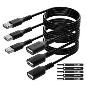 lot 60667 image: 3 Pack USB Extension Cable 6 FT, USB 2.0 Type A Male to Female Extender Cord Adapter, Compatible with Printer, Keyboard, Mouse, Flash Drive, Hard Drive, Controller, Black Cable with 5 Cable Ties