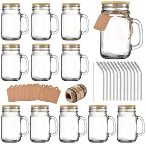 lot 60681 image: Mason Jar with Lid and StrawMason Jar Cups,Mason Jar Drinking Glasses,16 oz Mason Jars with Handle,Mason Jar Glasses Set of 12
