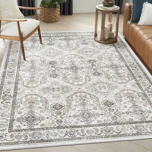 lot 60682 image: Soalmost Area Rug 6x9, Washable Rugs, Stain Resistant Area Rugs for Living Room Bedroom Dining Room, Vintage Farmhouse Rug Brown Ivory - Retail $140.85