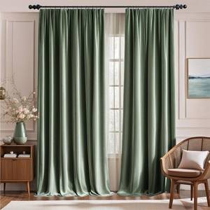 lot 60684 image: Lazzzy Blackout Velvet Curtains Green 84 inch Thermal Insulated Drapes for Dinning Room Darkening Window Treatment Rod Pocket Home Decor Living Room Set of 2 Panels Sage Green