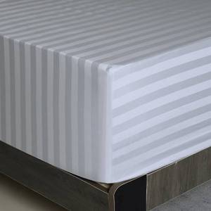 lot 60695 image: Queen Size Striped Fitted Sheet Only Gray Color, 100% Egyptian Cotton 600 Thread Count, 16 Deep Pocket Premium Cotton Mattress Sheet (1 Bottom Sheet Only)