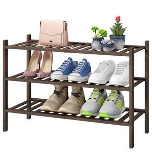 lot 60704 image: viewcare 3-Tier Bamboo Free Standing Shoe Racks, Stackable  Beautiful  Natural  Functional  Sturdy, Bamboo Shoe Rack for Entryway Hallway Closet