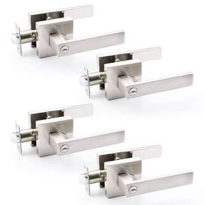 lot 60743 image: Brushed Nickel Door Lever Privacy Door Lock Doorknobs Handle Hardware, Interior Keyless Lockset for Storage Room Bedroom Bathroom Without Key-4 Pack - Retail $79.99
