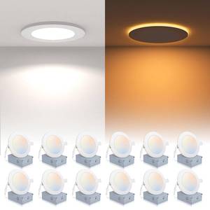 lot 60745 image: 12 Pack Recessed Lighting 6 Inch with Night Light, 6 Inch LED Recessed Lights 5CCT Dimmable 2700K3000K4000K5000K6000K, 15W 1200LM Ultra Thin Recessed Lighting - ETL and Energy Star Certified - Retail $94.09