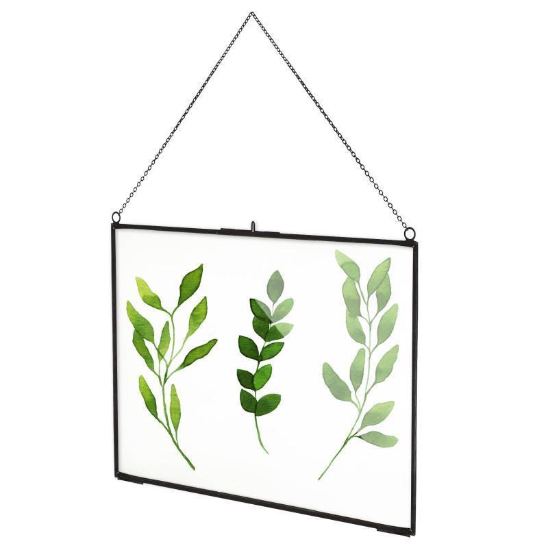 lot 48860 image: TLBTEK 12x8 Inch Black horizontal Picture Frames,Brass Hanging Double Glass Frame for Pressed Flowers,Clear DIY Vintage Artwork Display Frame Wall Mounted Photos Frame