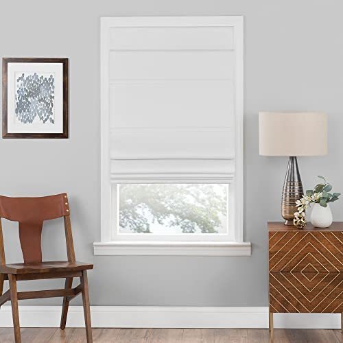 lot 48862 image: Cordless Roman Shades for Windows - 29 Inch Width x 64 Inch Length (White) - Blackout Polyester Window Privacy Blinds for Bedroom, Kitchen & Dining Room by Achim Home D�cor