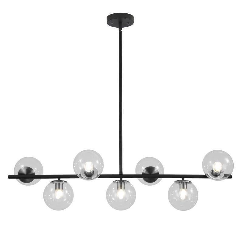 lot 48874 image: Flyrose 7-Light Clear Glass Globe Chandelier Black Linear Sputnik Chandeliers Mid Century Modern Kitchen Island Pendant Lighting Dining Room Bubble Chandelier Lighting