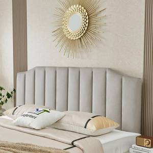 lot 7648 image: Befurtori Velvet Upholstered KingCal King Headboard, Tufted Headboard for KingCal King Bed, Modern Vertical Channel Design with Curved Tufted Solid Wood Head Board and Luxury Soft Padded, Gray