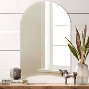 lot 7650 image: GlasFlength 35x24 Wall Mirror, Arch Frameless Wall Mounted Mirror with Beveled Edge Hanging or Leaning Against Wall, Wall Mirrors Decorative for Bathroom Vanity, Entryway, Living Room