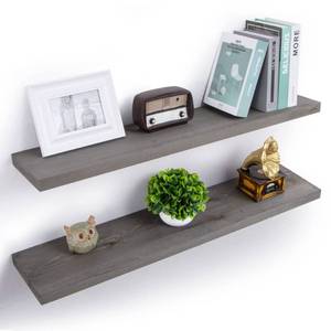 lot 7666 image: Axeman 2 Pack Rustic Floating Shelves, Distressed Grey Wood Floating Shelves for Wall 24 Inches Long, 8 Inch Deep Farmhouse Shelves for Living Room Bedroom Laundry Room Garage Farmhouse - Grey Wash