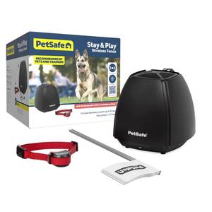 lot 7668 image: PetSafe Stay & Play Wireless Pet Fence for Stubborn Dogs - No Wire Circular Boundary, Secure 34-Acre Yard, For Dogs 5lbs, Americas Safest Wireless Fence From Parent Company INVISIBLE FENCE Brand