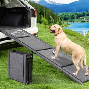 lot 7683 image: 71 X-Long Dog Ramp for Car -PetThem Folding Pet Steps for Medium & Large Dogs, Portable Pet Stair Ramp with Non-Slip Rug Surface, Dog Car Ramp Up to 250LBS Enter a Car SUV & Truck Outdoors, Grey