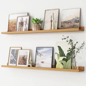 lot 7684 image: Picture Ledge Shelf, Floating Shelves Set of 2, 48 Inches Long Large Nursery Book Shelves for Toys Storage, Kids Bookshelf Wall Mounted for Living Room Bedroom Decor Books Photo Frames, Natural Oak