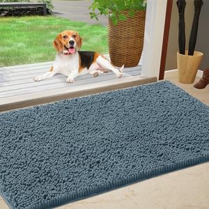 lot 7685 image: IM HOME Durable Chenille Absorbent Outdoor Doormat 36 x 60, Muddy Washable Door Mats for Dog Non Slip Indoor Doormat Front Inside Doormat for Entryway, Mud Dog Paws, Patio Dusty Blue