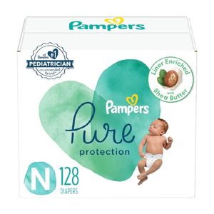 lot 7689 image: Pampers Pure Protection Diapers Newborn - Size 0, 128 Count, Hypoallergenic Premium Disposable Baby Diapers